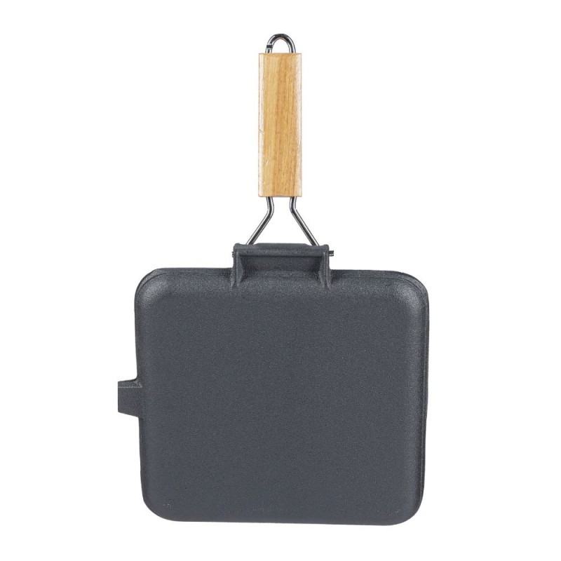 Grillpan gietijzer met opvouwbaar houten handvat, 24x24 cm | Grillpan gietijzer met opvouwbaar houten handvat, 24x24 cm | | |